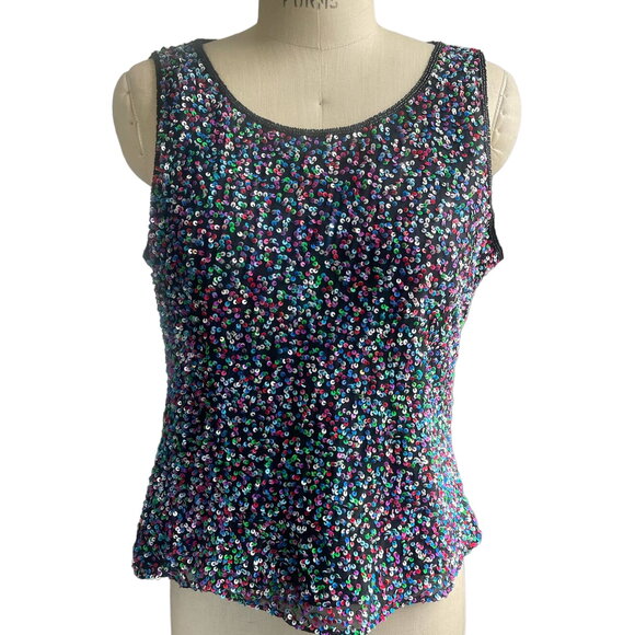 Vintage Stenay Rainbow Sequin Tank Sleeveless Beaded Going Out Size 10 - Picture 2 of 7